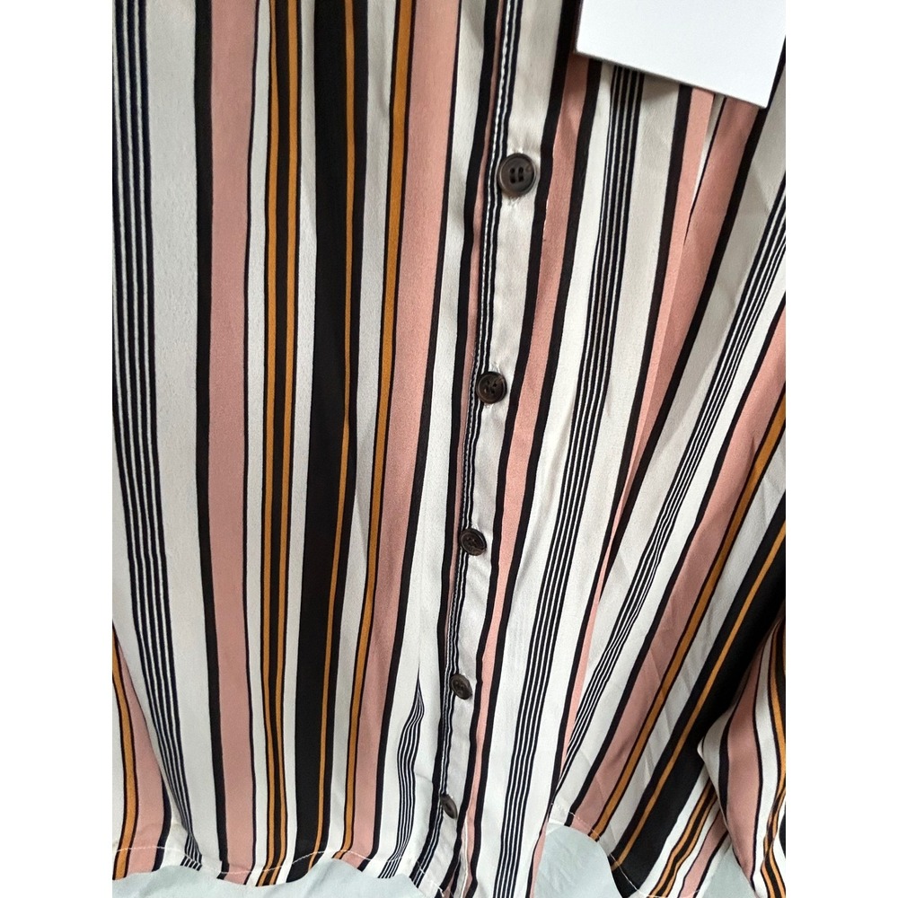 Agnes & Dora Peasant Top XS Long Sleeve Striped Button Down Blouse Black Blush - Picture 2 of 7